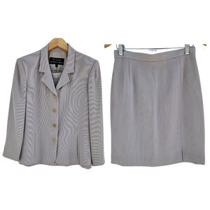 VTG Alex Garfield & Marks Womens‎ Rib Jacket Skirt Suit 6 Taupe Blazer Set 90s
